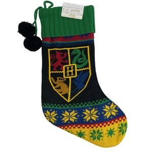 Harry Potter Hogwarts Crest Knit Christmas Stocking Fair Isle House NWT New